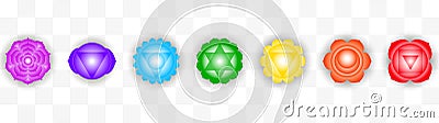 Set of seven colorful chakras symbols isolated on transparent background. Object for design Vector Illustration