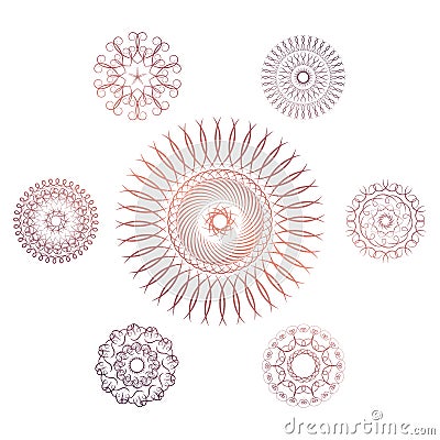 Set of seven geometric circular elements Vector Illustration