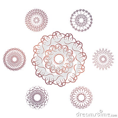 Set of seven geometric circular elements Vector Illustration