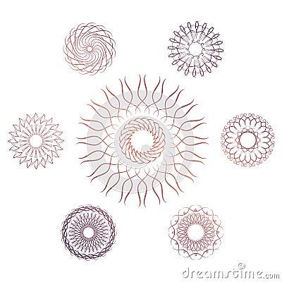 Set of seven geometric circular elements Vector Illustration