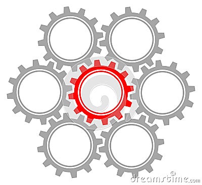 Set Of Seven Graphic Gears Gray And Red Vector Illustration