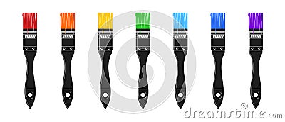 A set of seven paint brushes painted Stock Photo