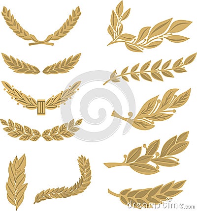 Set of several golden laurel branches Vector Illustration