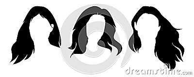 set of several woman with long hairstyle silhouette. vector illustration. Vector Illustration
