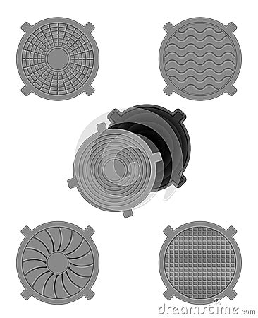 Set of sewer hatches Vector Illustration