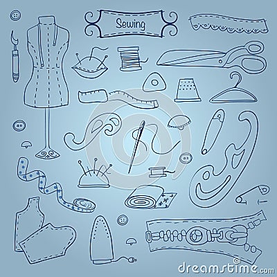 Set of sewing equipment Cartoon Illustration