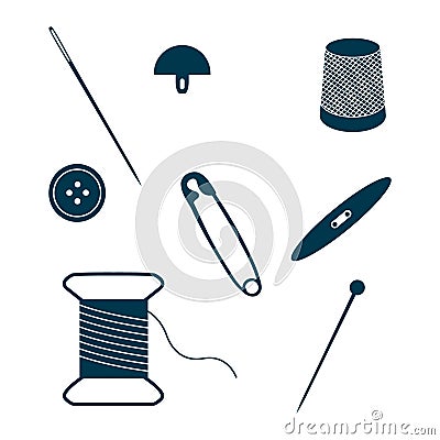 Set of sewing and needlework icons. Vector Illustration