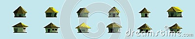 Set of shack or huts cartoon icon design template with various models. vector illustration isolated on blue background Vector Illustration