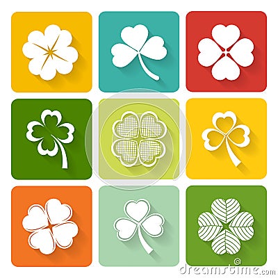 Set of shamrock and clover icons Vector Illustration