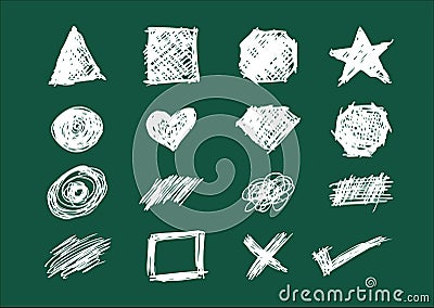 Set of Shapes, Icons and Scratches in Chalkboard style handsketch illustration Vector Illustration