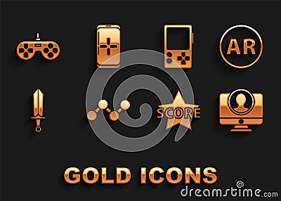 Set Share, Ar, augmented reality, Create account screen, Star, Sword for game, Portable video console, Gamepad and Vector Illustration