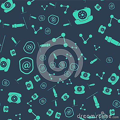 Set Share, Telephone, Shield with mail and e-mail and Pencil with eraser on seamless pattern. Vector Vector Illustration