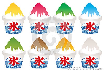 Shaved ice topped with flavored syrup Vector Illustration