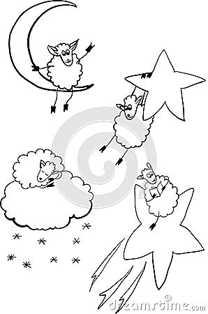 Set of sheep in space illustration Vector Illustration