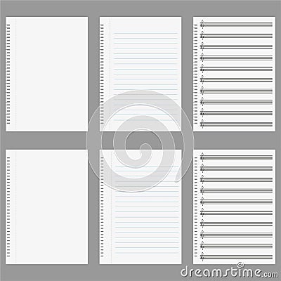 A set of sheets. Blanks. Sheet music notation. Vector Illustration