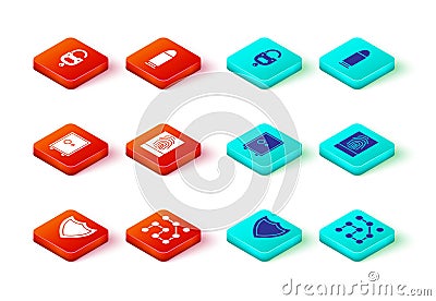 Set Shield, Graphic password protection, Safe, Fingerprint, Bullet and Lock and key icon. Vector Stock Photo