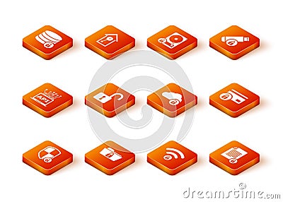 Set Shield security with lock, Folder and, Computer api interface, Open padlock, Wifi locked and Cloud computing icon Stock Photo