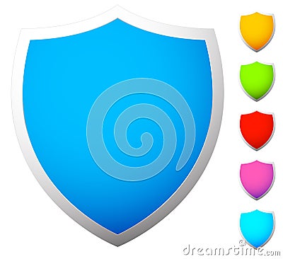 Set of shield shapes, icons in 6 colors Vector Illustration