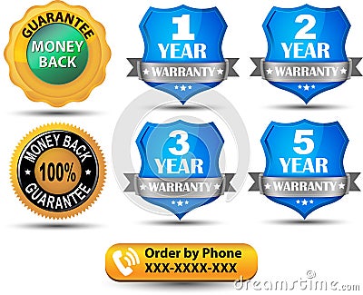 Set of Shields, Guarantee, Money back - Vector Clipart Vector Illustration