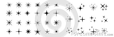 Set of shine icons, Clean star icons. Star icons. Twinkling stars. Sparkles, shining burst. Christmas vector symbols isolated Vector Illustration