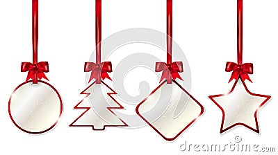 Set of shiny christmas price tags with red bows Cartoon Illustration