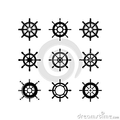 Set of Ship`s Wheel Logo Template Design Vector Illustration