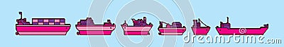 Set of ships and boats cartoon icon design template with various models. vector illustration isolated on blue background Vector Illustration