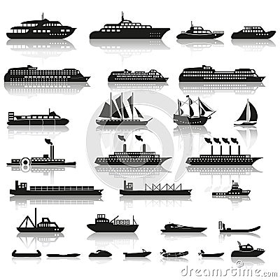 Set of ships and boats Vector Illustration