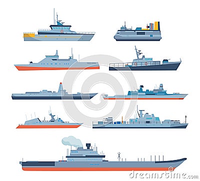 Set of ships in modern flat style: ships, boats, ferries. Vector Illustration