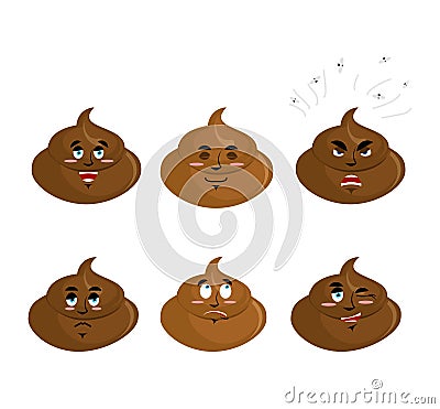 Set shit emotion. Cheerful and angry turd. Surprise and sadness Vector Illustration