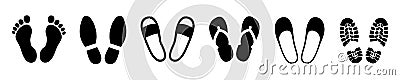 Set shoeprints, footprint, barefoot, flutter icons - vector Vector Illustration