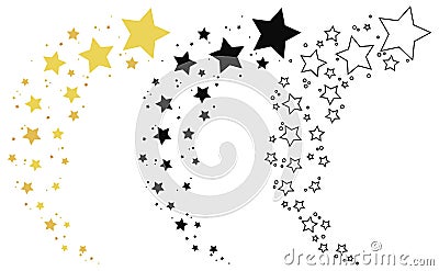 Set of shooting stars. Collection of stars silhouette. Vector illustration of a flying star. Black and white drawing Vector Illustration