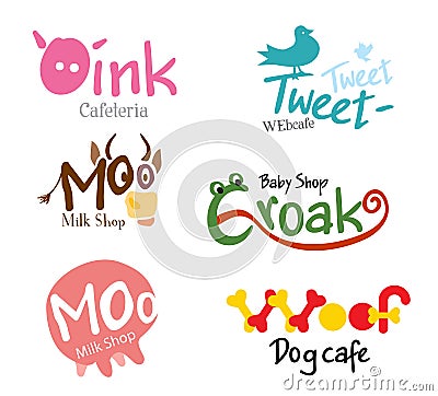 Set shop logo and the emblem of funny animals Vector Illustration