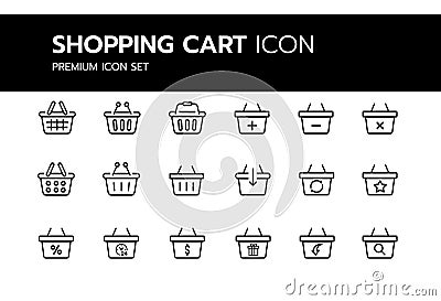 Set of shopping cart icons. Collection of web icons for online store. Vector Illustration