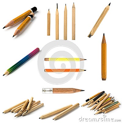 Set of Short Pencils on Isolated Background Stock Photo