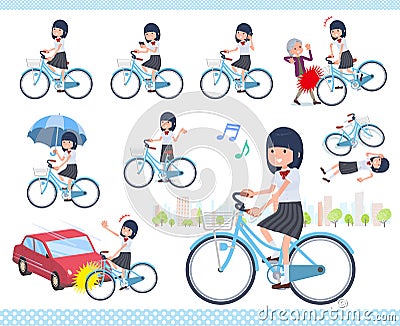 Flat type school girl White shirt summer_city cycle Vector Illustration