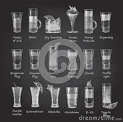 Set of shot cocktails. Vector Illustration