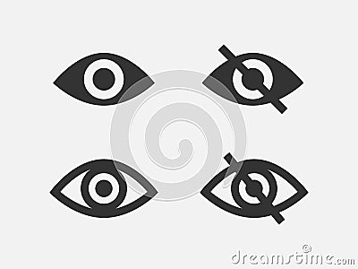 Set show password icon, eye symbol. Vector vision hide from watch icon. Secret view web design element Vector Illustration