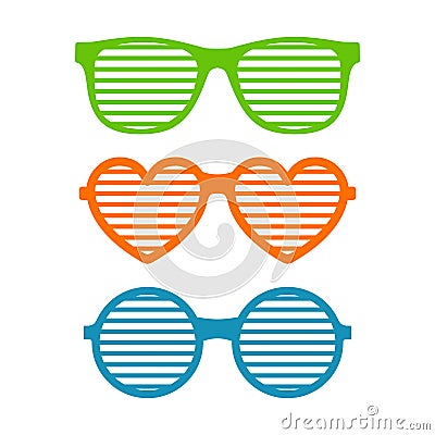 Set shutter glasses. Brindled or latticed sunglasses, summer youth glasses. Shutter shades sun glasses collection Stock Photo