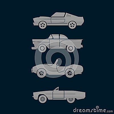 Set side View Classic Car icon Cector illustrations Cartoon Illustration