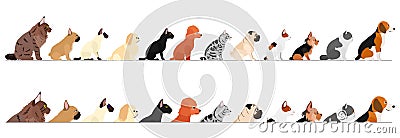 Set of side view small dogs and cats border Vector Illustration