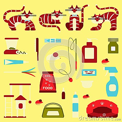 Set of sign cat accessories. Vector Illustration