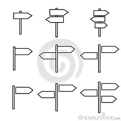 Set of signpost street vector illustration, collection of road arrow symbol isolated on white background, web pointer Vector Illustration