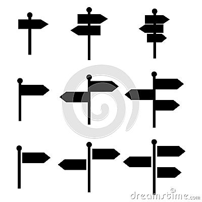 Set of signpost street vector illustration, collection of road arrow symbol isolated on white background, web pointer Vector Illustration