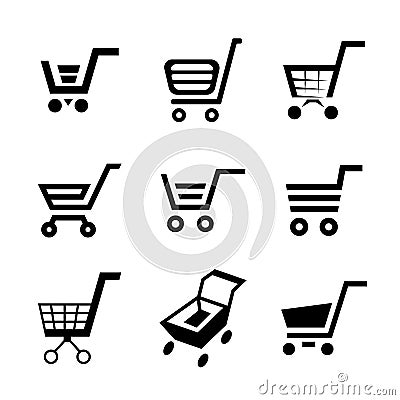 Set of signs with a black trolley for the store. Vector Illustration