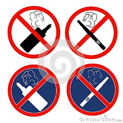 A set of signs with electronic cigarettes prohibition of soaring and a place for smoking Vector Illustration