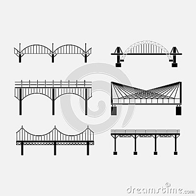Set of silhouette bridge icons bridges, suspension Stock Photo