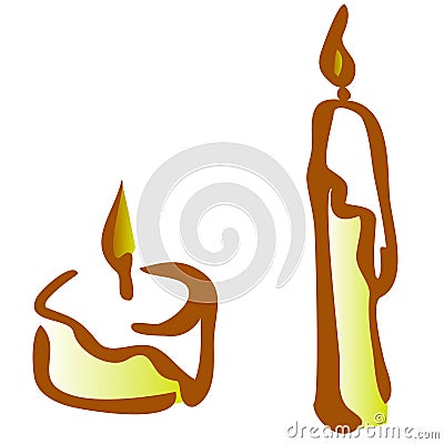 Set of silhouette burning candles line art illustration Cartoon Illustration