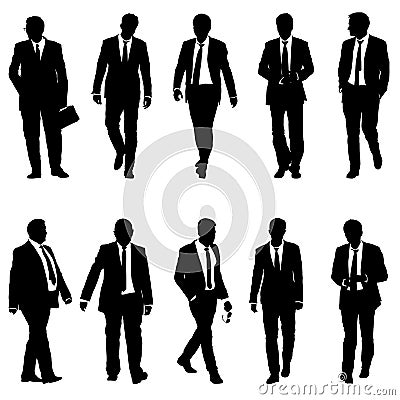 Set silhouette businessman man in suit with tie on a white background. Vector illustration Vector Illustration