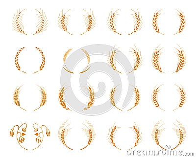Set of silhouette circular laurel foliate and wheat wreaths. Vector Illustration